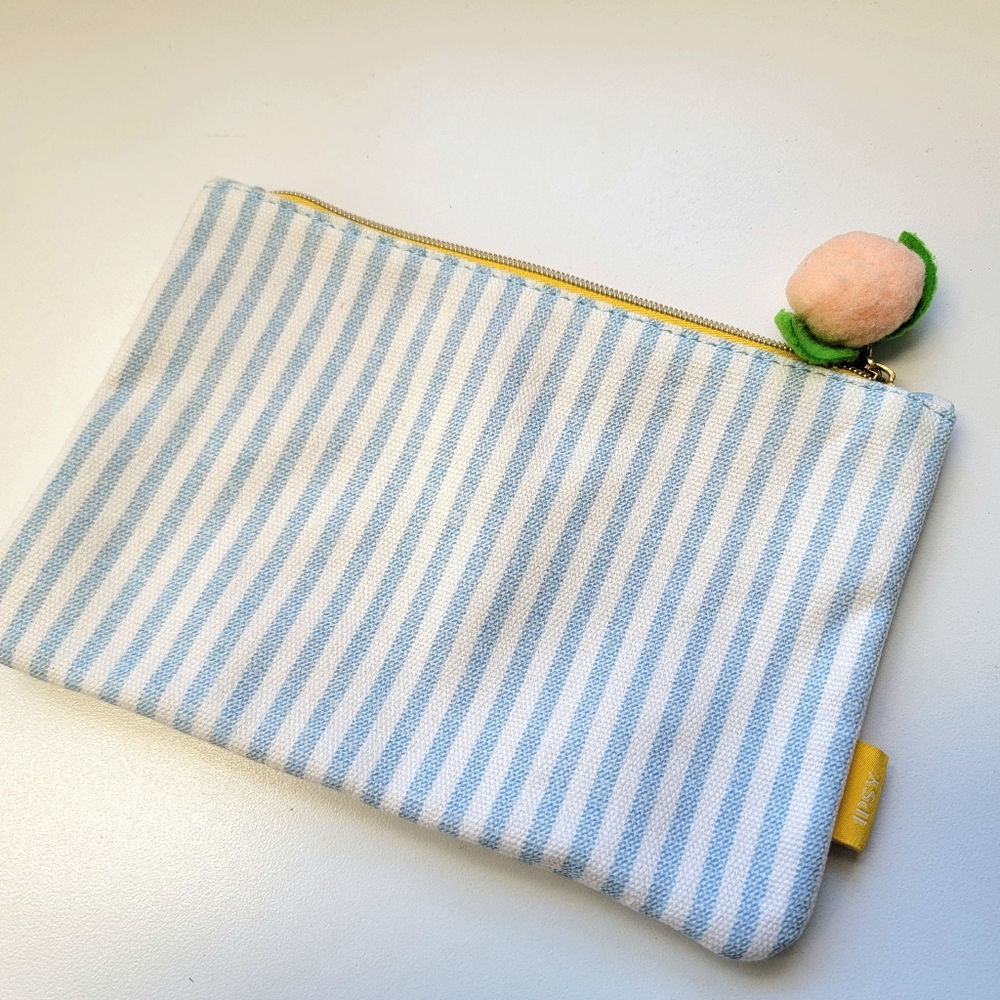 🦋 3 for $10 ~ IPSY‎ Glam Bag April 2024 Design Peach Stripes Mini Makeup Pouch - Picture 2 of 4